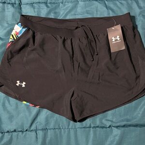 Under Armour Black Women’s Athletic Shorts with Multicolor Floral Trim - L